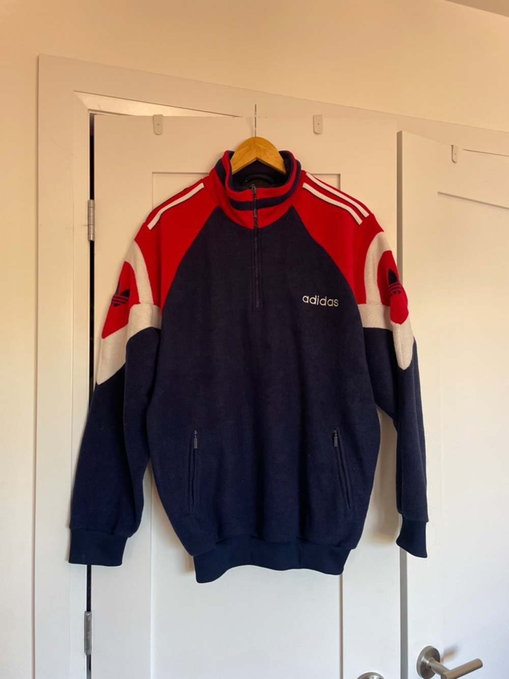 Vintage 90s Adidas Colour-blocked Quarter-Zip Fleece Sweatshirt